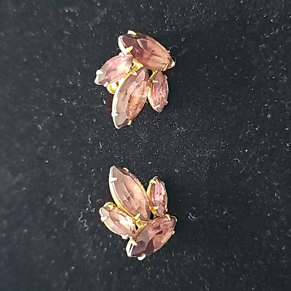Vintage Gold Plated Pink Lavender Rhinestone Screw Back Clip Earrings B